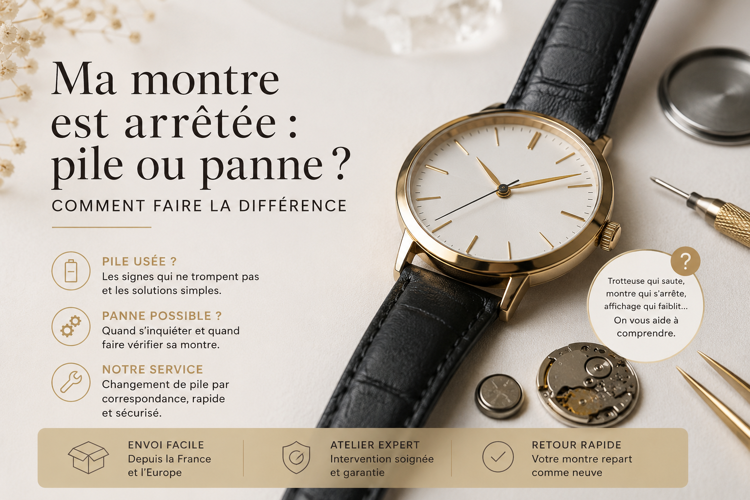 Ma montre est arrêtée : pile ou panne ? Comment faire la différence