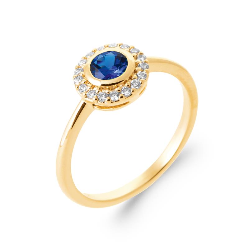 Bague Femme Plaqué Or Avec Cristaux Bleus Et Blancs - Taille 53, Occasion, Sans Marque