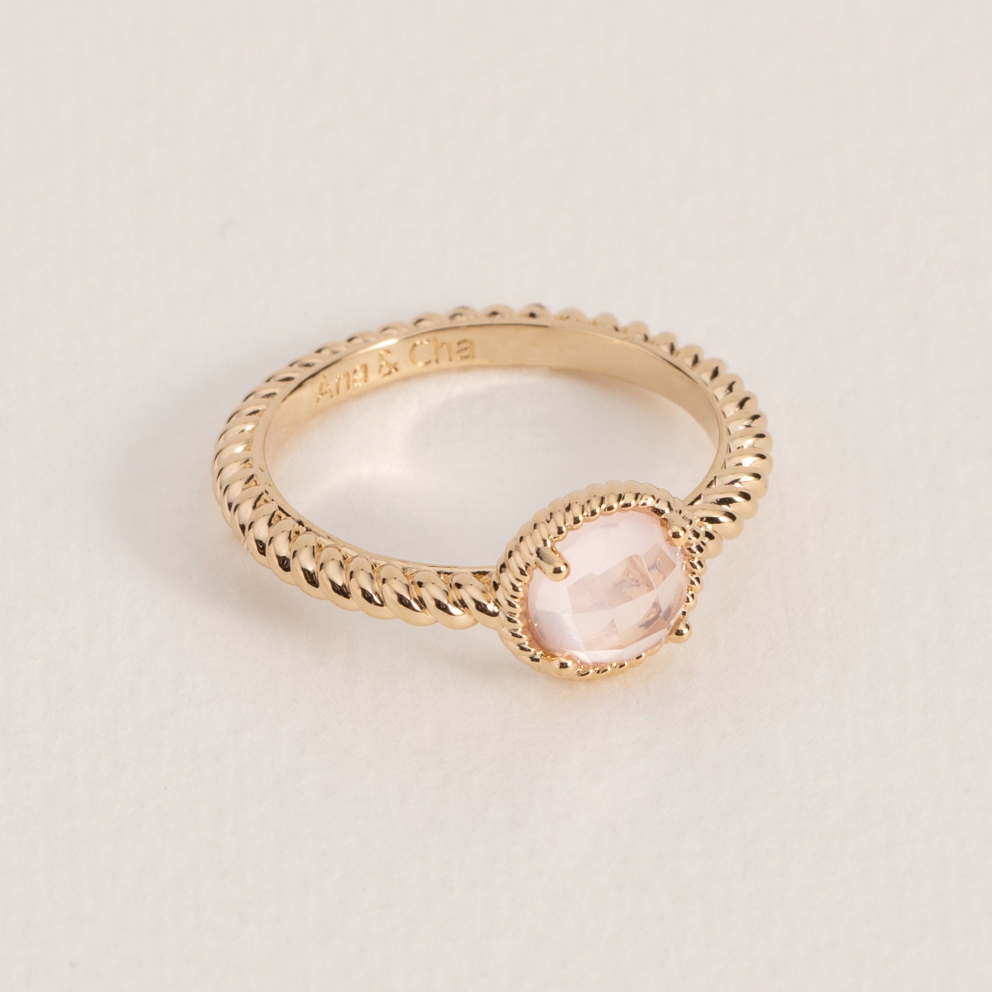 Anello Lise Rose Quartz in oro placcato con quarzo rosa sfaccettato