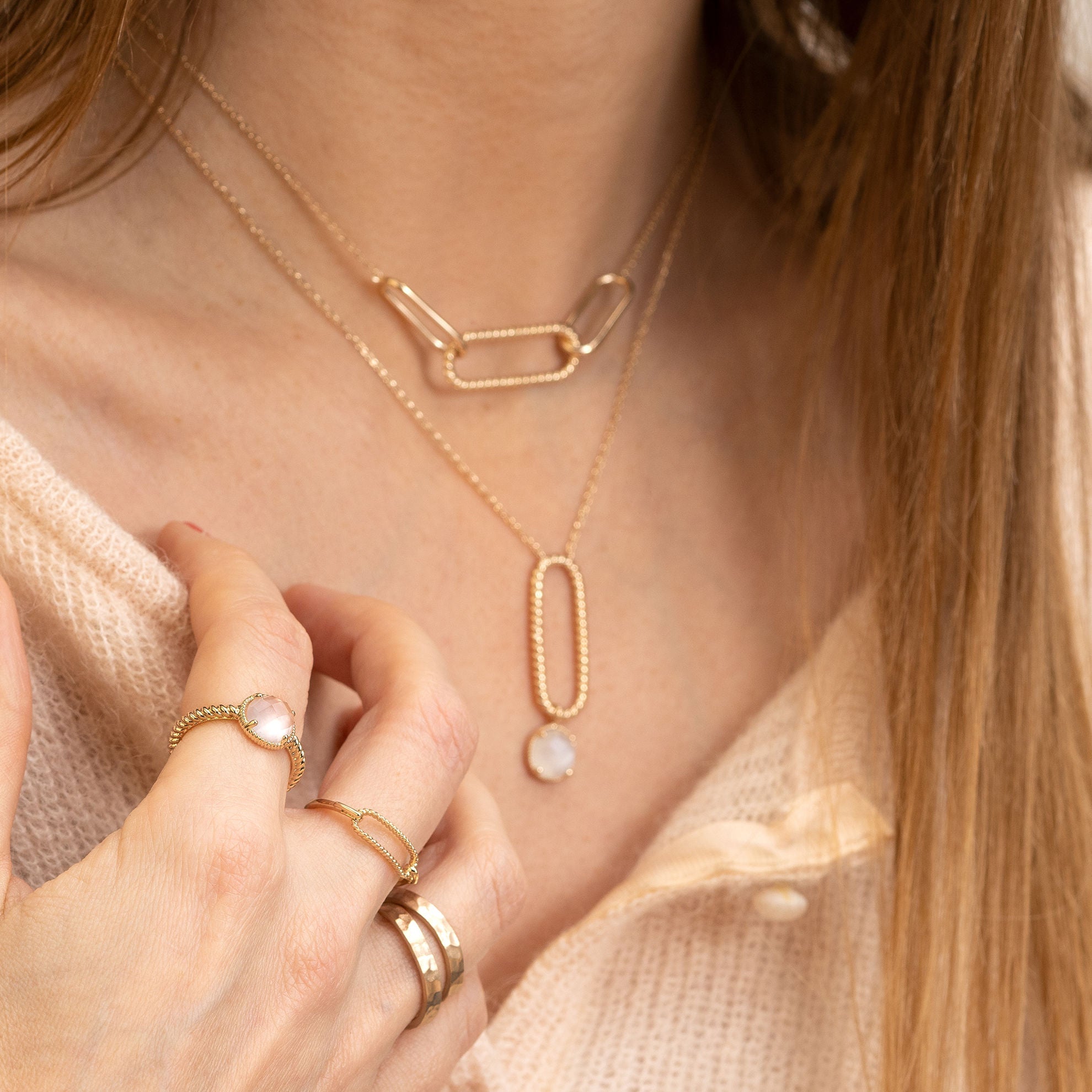 Anello Ana & Cha Quarzo rosa Lisette placcato oro