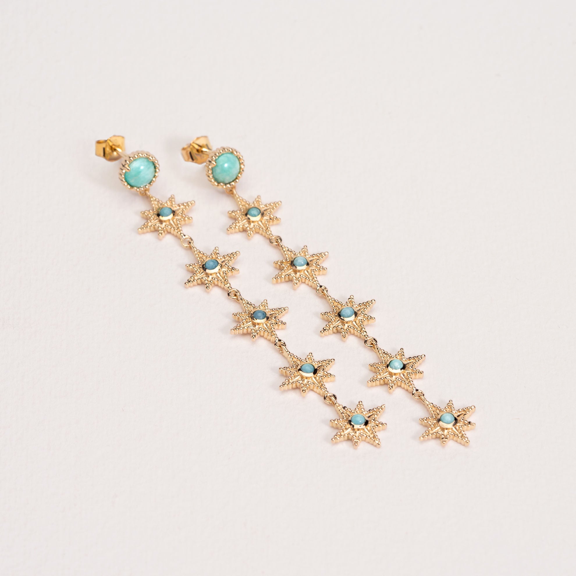 Boucles Stella Amazonite en plaqué or avec pierres amazonites