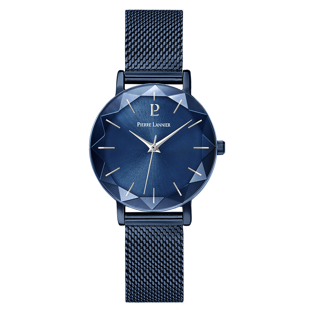 Montre femme Pierre Lannier MULTIPLES boîtier acier bracelet acier milanais bleu 010P968