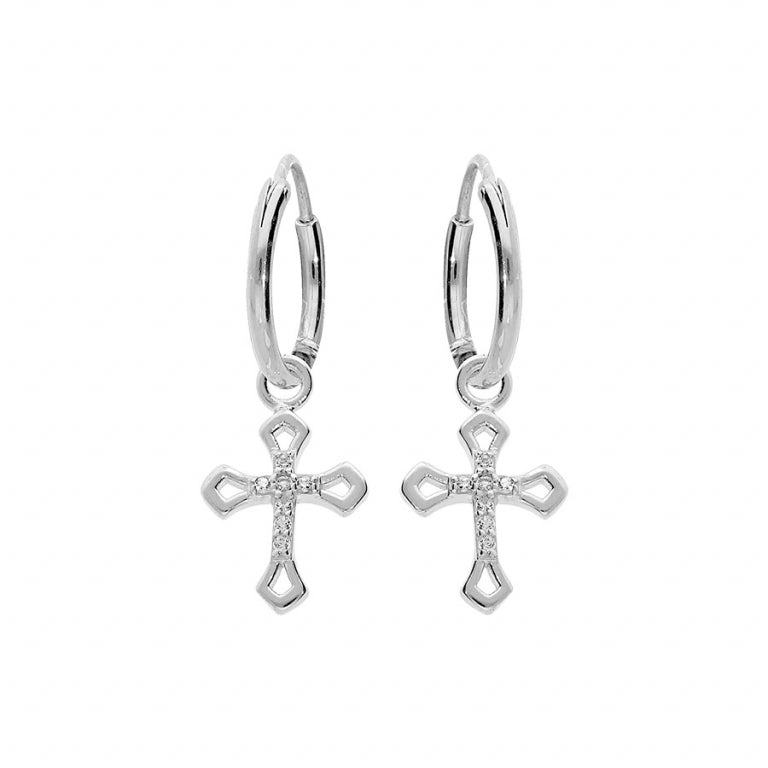 Cross Tassel Hoop Earrings – Silver | Azuline
