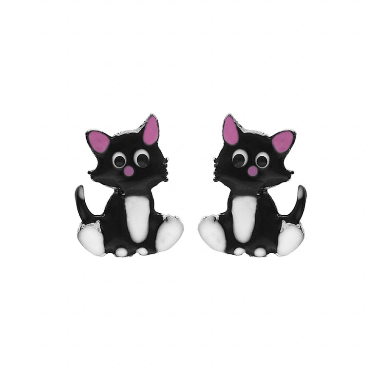 Enameled Cat Earrings – Silver | Azuline