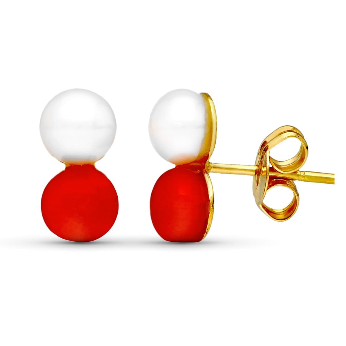 18K Boucles d'oreilles Or Jaune Perles. 10X5 mm Fermoir Poussettes Papillon