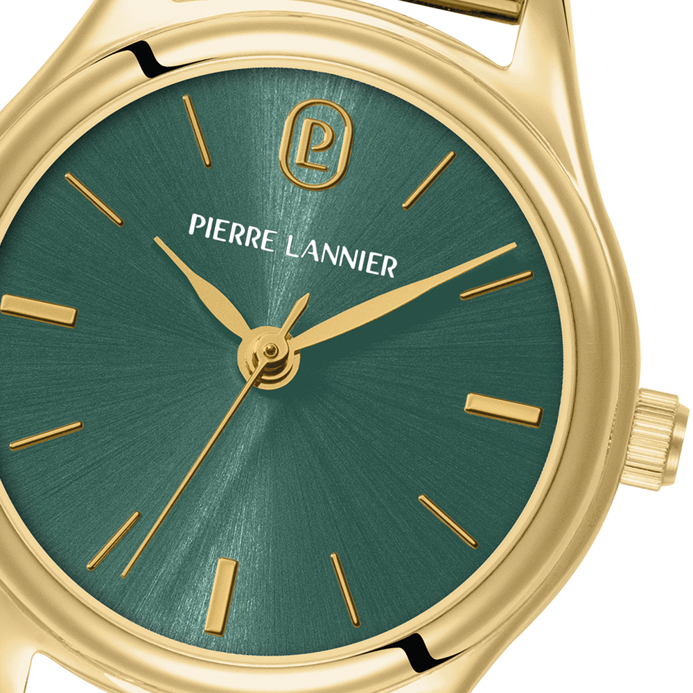 قرص أشعة الشمس باللون الأخضر، عقارب ذهبية، إطار ذهبي من Pierre Lannier 021K572
