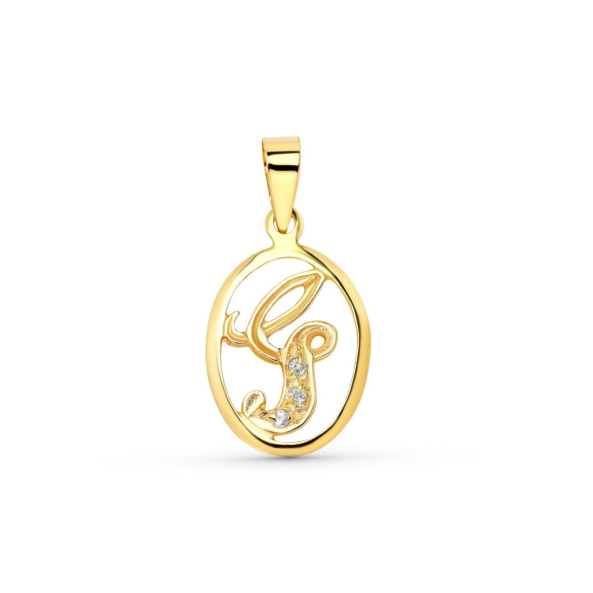 18K Yellow Gold Initial G Pendant with Zircons