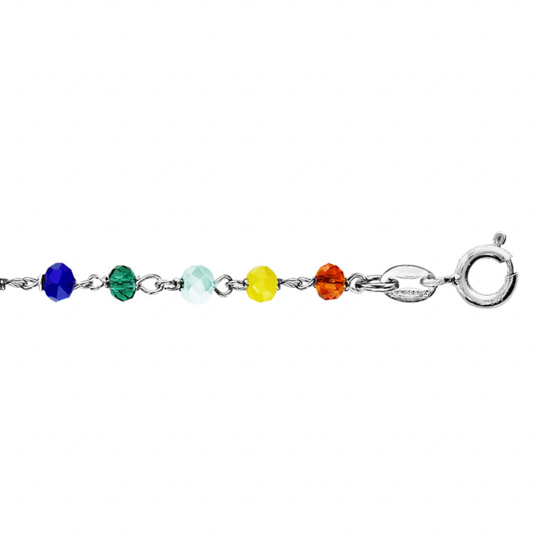 Veelkleurige gefacetteerde glazen kralenbolarmband – zilver | Azulin-weergave 2