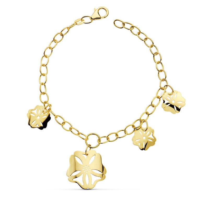 Bracelet Chaine et Fleur Or Jaune 18K 18 Cm