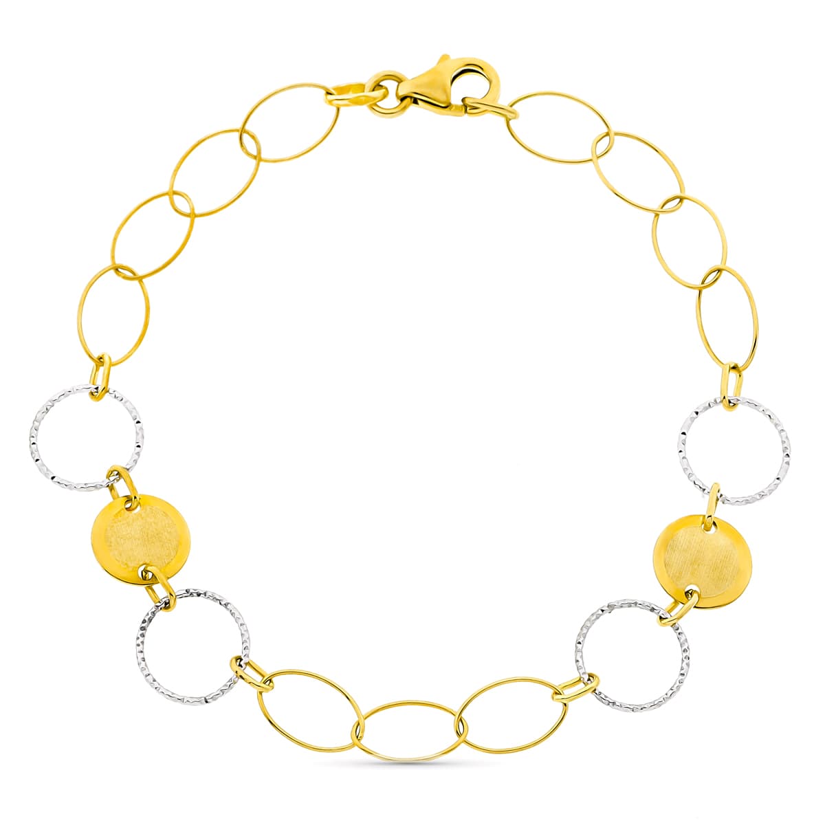 18K Bracelet en Or Bicolore Cercles Largeur 9 mm Longueur 18 Cm