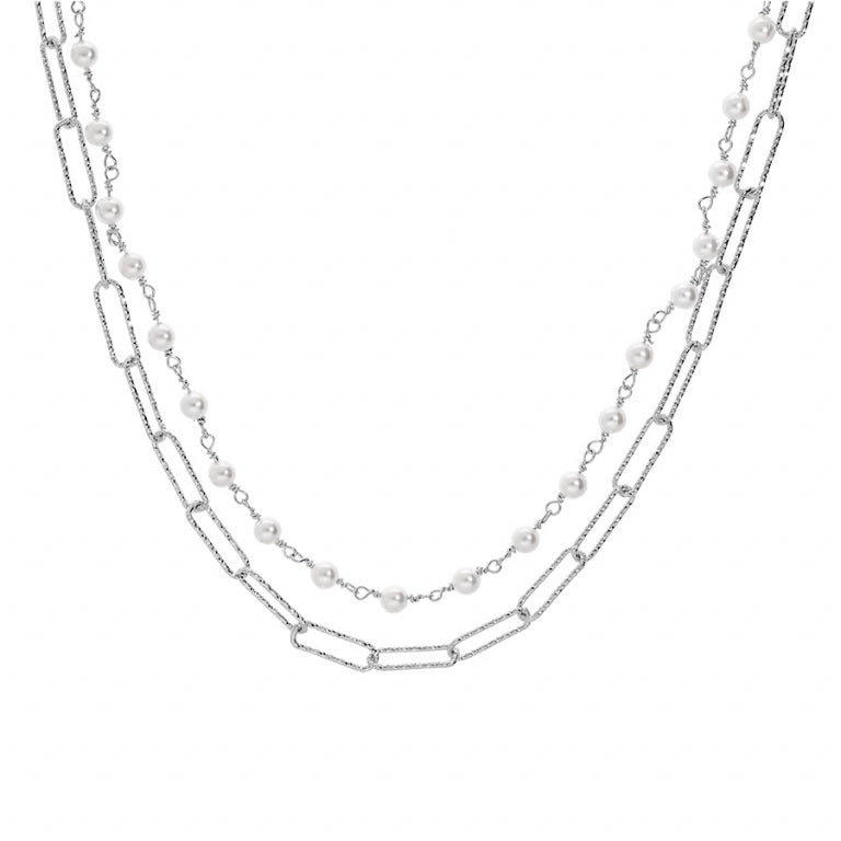 Collar de Cadena Doble Rectangular – Plata | Azuline ver 2
