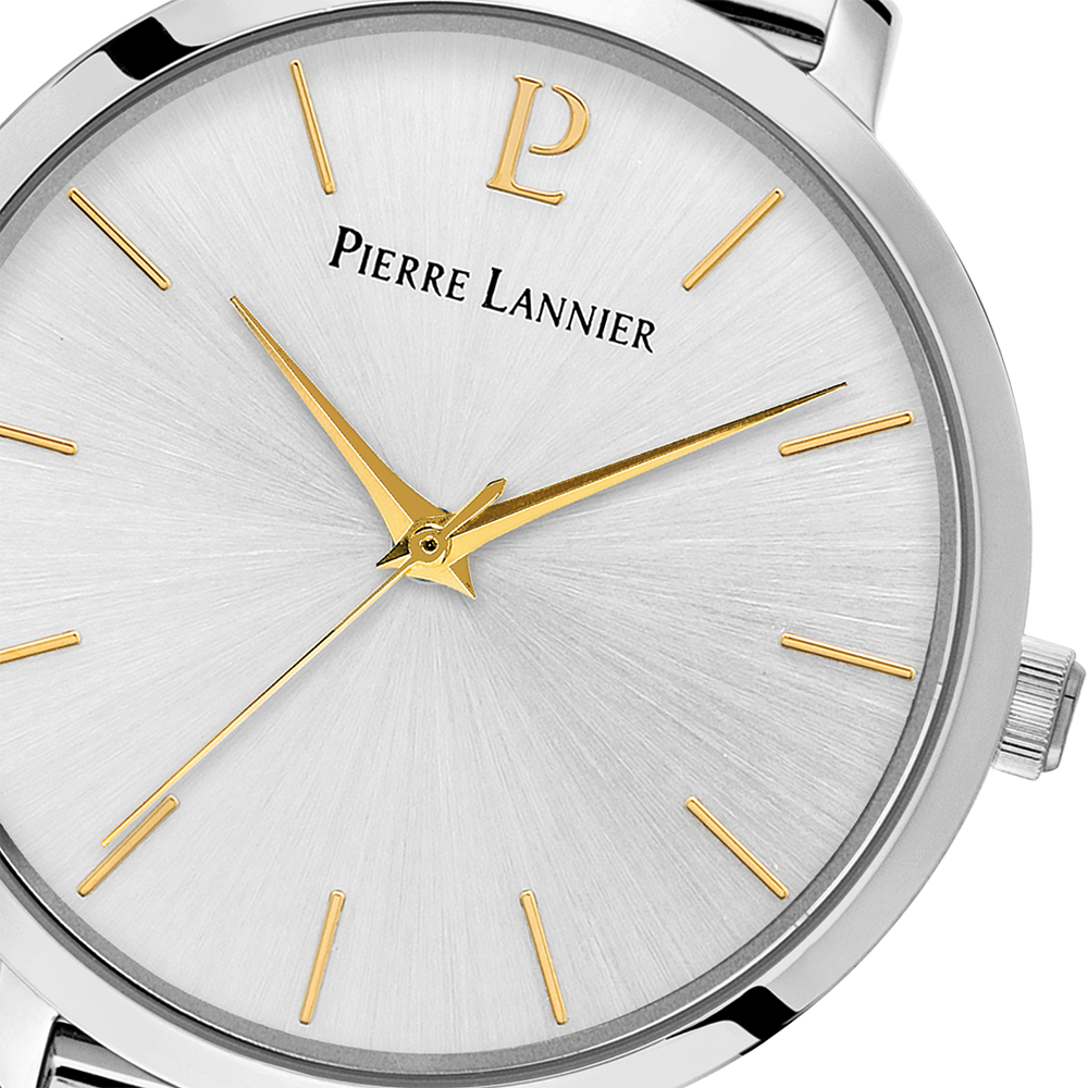 قرص فضي من أشعة الشمس، عقارب ذهبية، إطار بسيط من Pierre Lannier 034N621