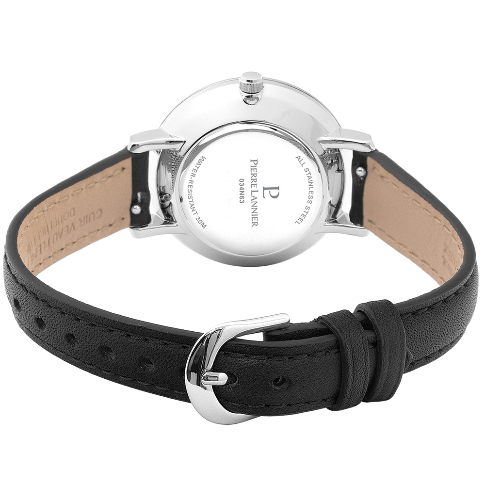 Parlak siyah kadran, altın ibreler, minimalist çerçeve Pierre Lannier 034N633