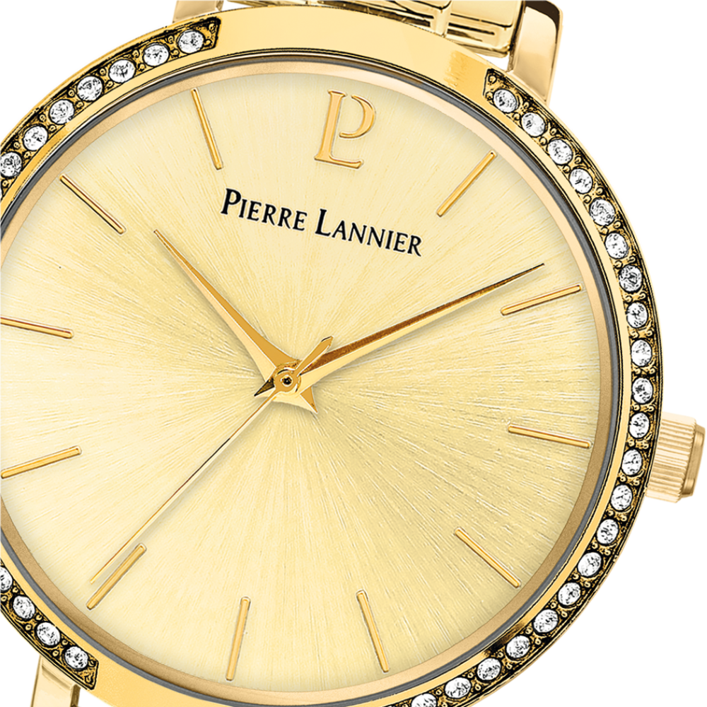 ميناء ذهبي على شكل أشعة الشمس، عقارب ذهبية، إطار ذهبي من Pierre Lannier 037H542