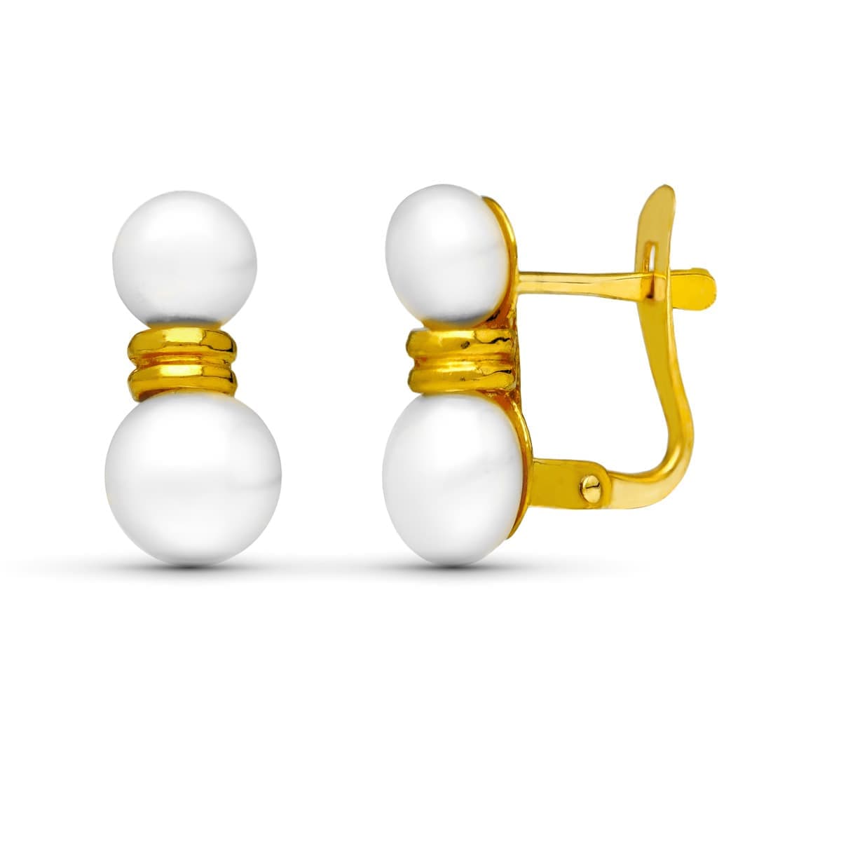 18K Boucles d'oreilles Perle de Culture en Or 12X5 mm Fermoir Catalan