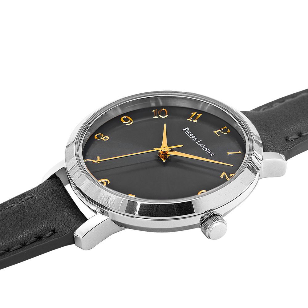 Cadran gri strălucitor, acete aurii, lunetă minimalistă Pierre Lannier 046H633