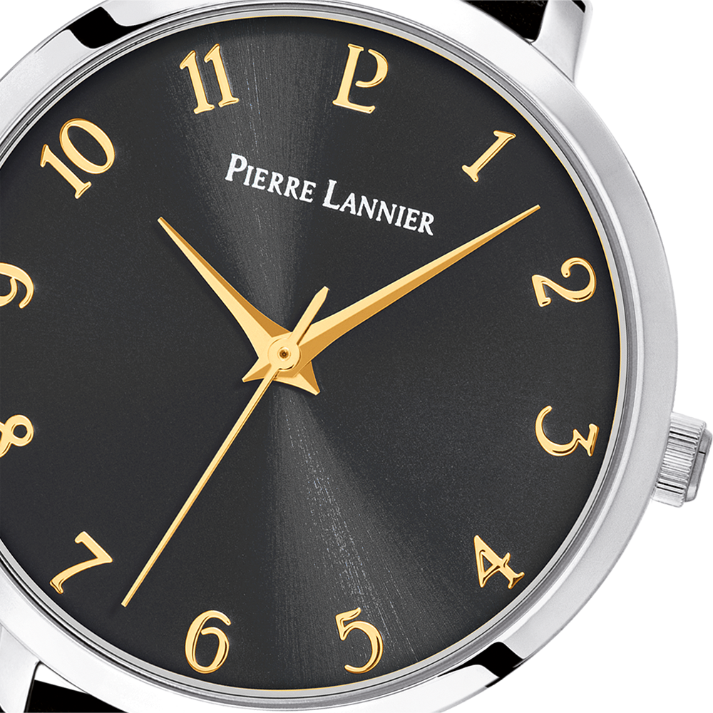 Cadran gri strălucitor, acete aurii, lunetă minimalistă Pierre Lannier 046H633