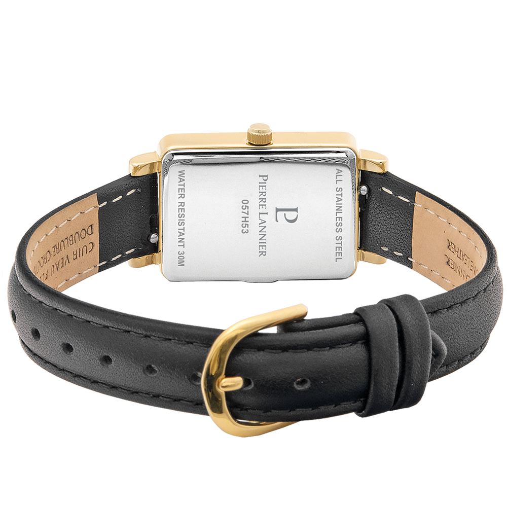 Blank sort urskive, gyldne visere, tidløs bezel Pierre Lannier 057H533