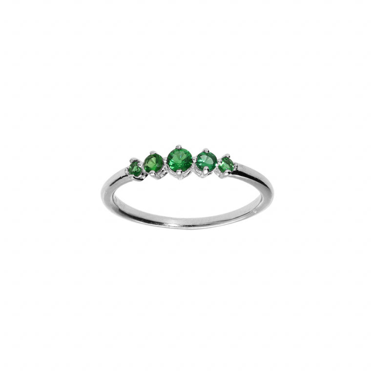 Green oxide ring set in rhodium-plated 925 silver
