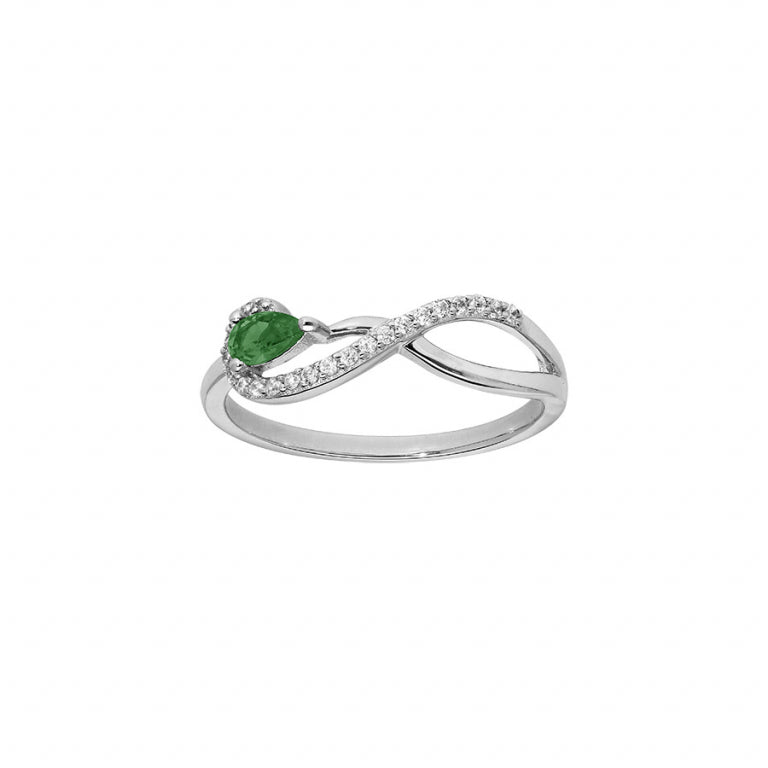 Bague infini en argent 925 rhodié avec oxydes verts