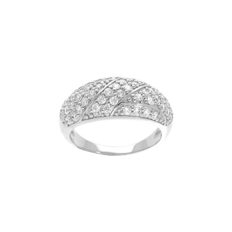 Weißer Oxidring mit großem Durchmesser aus 925er Silber mit Pavé