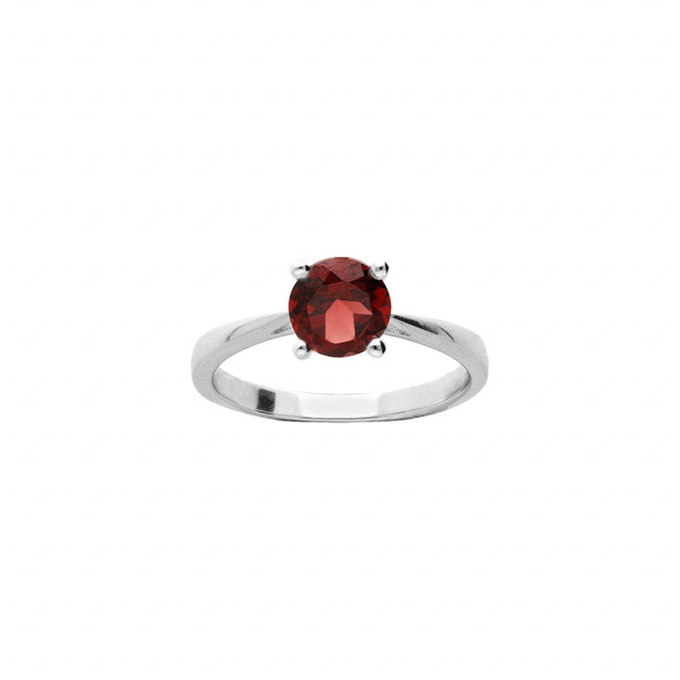 Inel rotund cu granat din argint 925 placat cu rodiu cu piatra de granat rosu