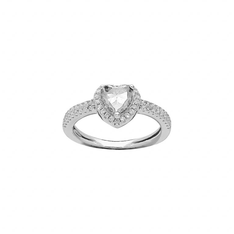 Hartring van gerhodineerd 925 zilver met witte oxiden