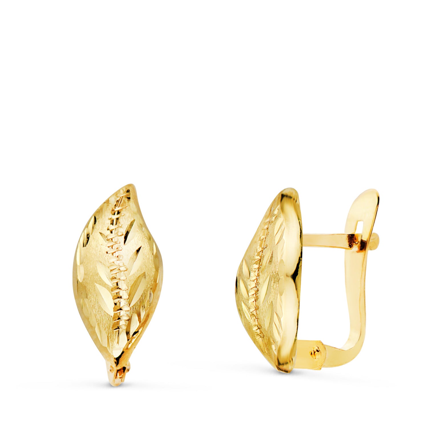 18K gult gull øredobber Lapée Leaf and DIAMOND 13 X 6 mm katalansk lås