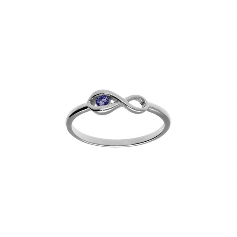 Infinity ring in rhodium-plated 925 silver with dark blue zirconium oxide