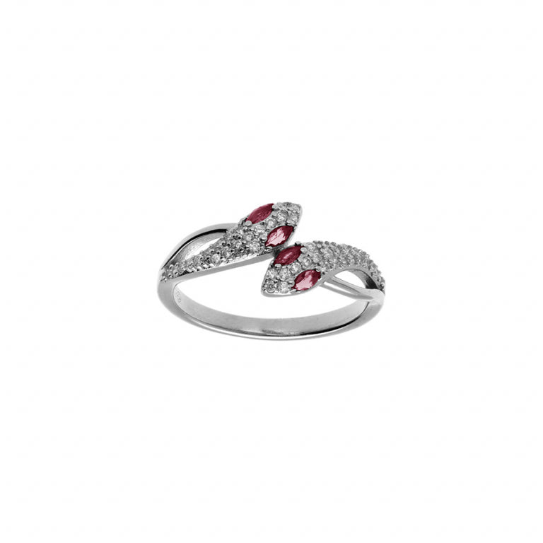 Inel șarpe din argint 925 placat cu rodiu cu oxizi de fuschia
