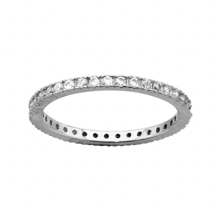 Railtrouwring van gerhodineerd 925 zilver met witte zirkoniumoxiden