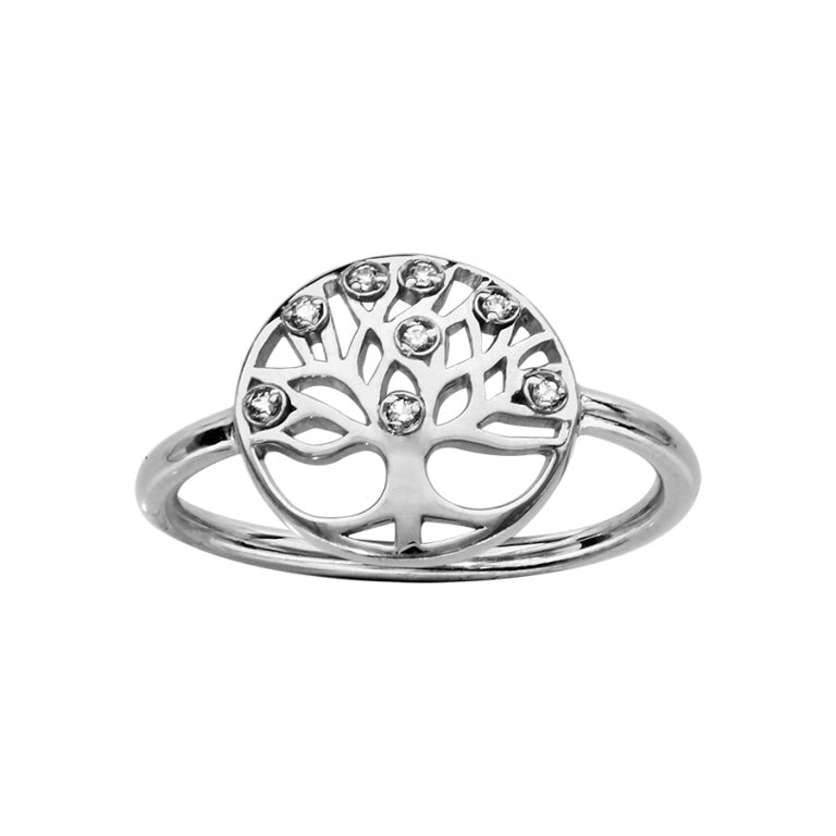Bague arbre de vie en argent 925 rhodié avec oxydes blancs