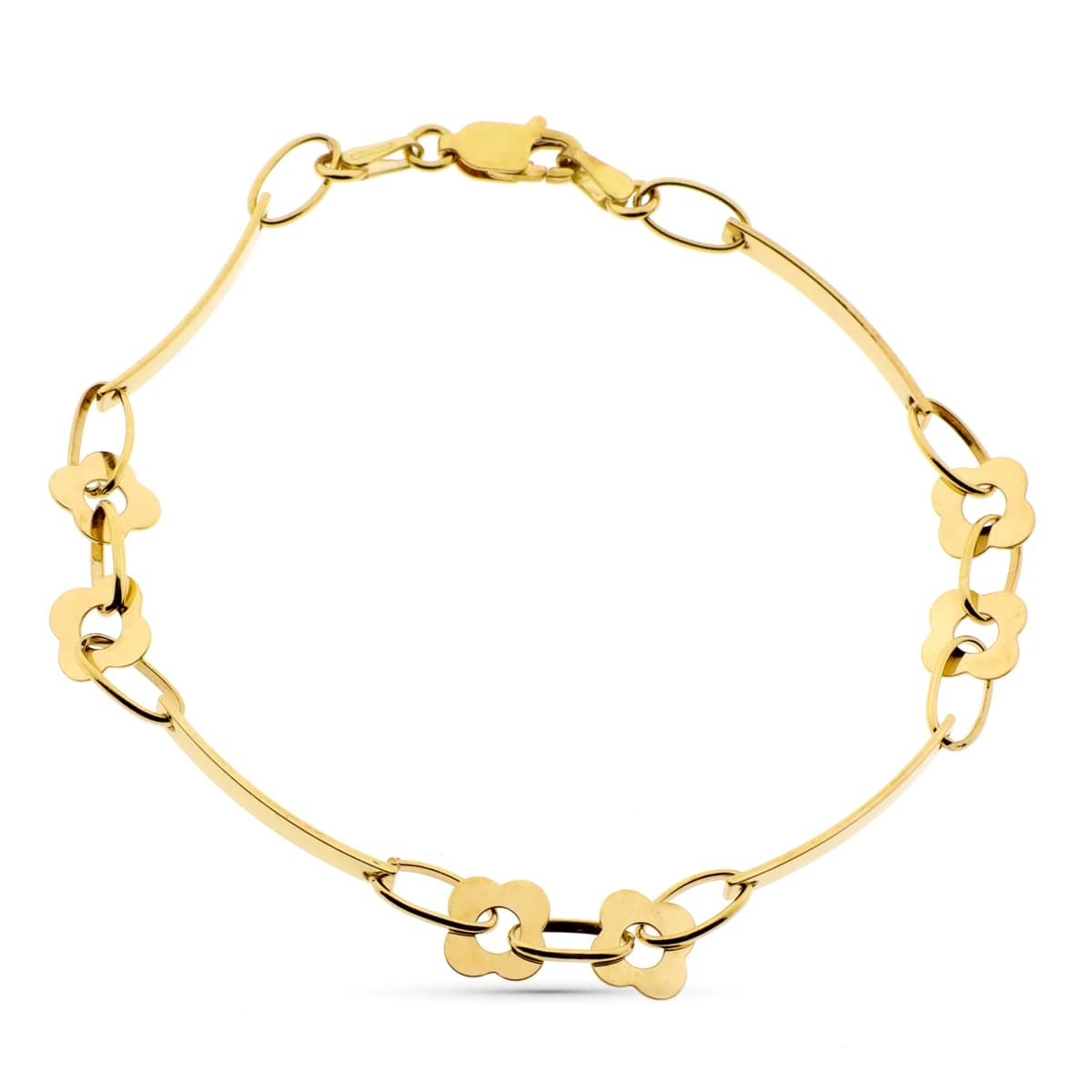 18 K gult gull armbånd lenker og blomster 19,5 cm