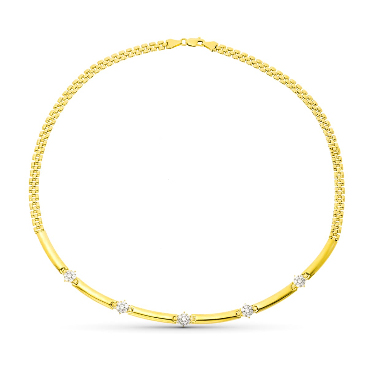 18K Collier Or Jaune avec Zircons 45 Cm 7 mm