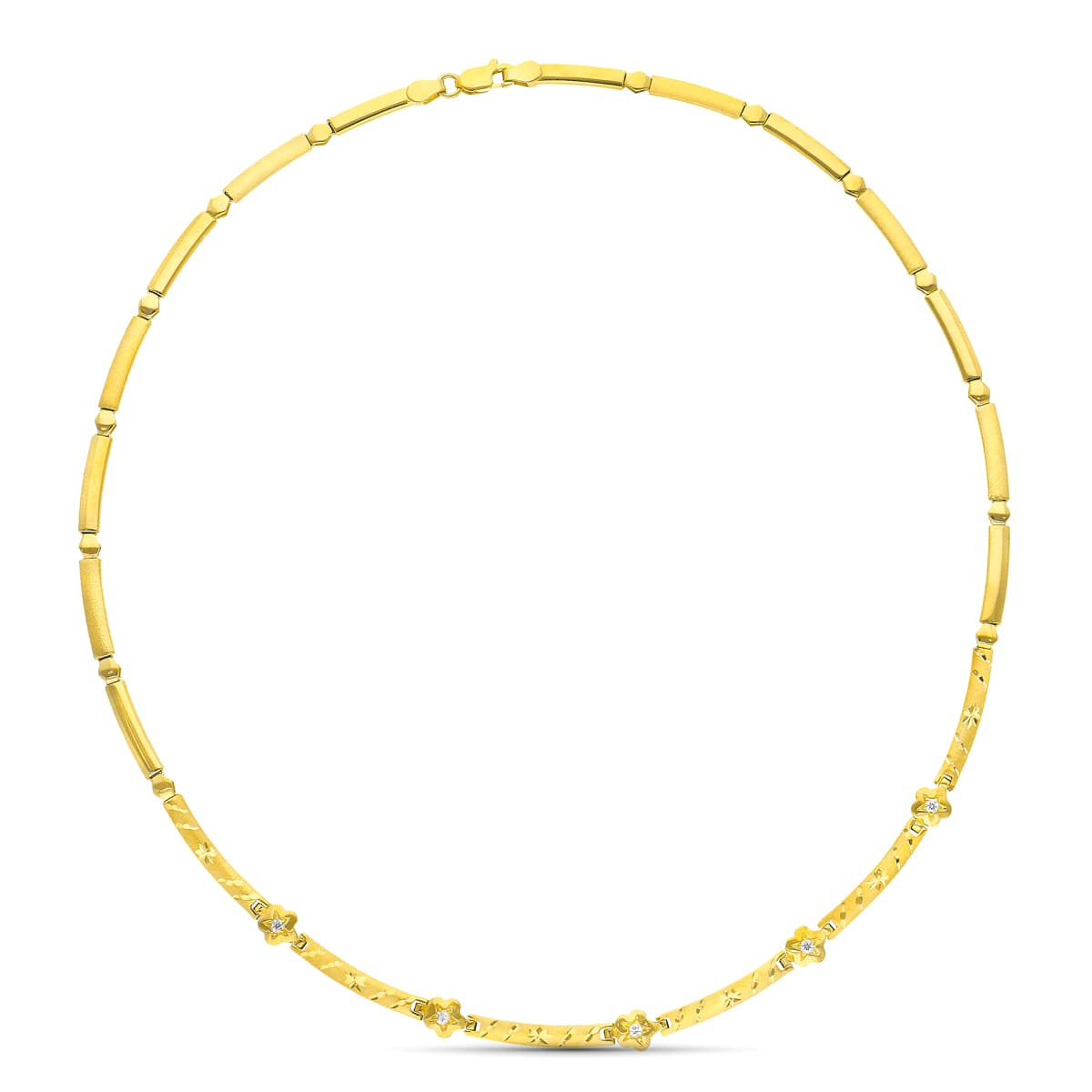 18K Collier Or Jaune Mate et Brillant avec Zircons