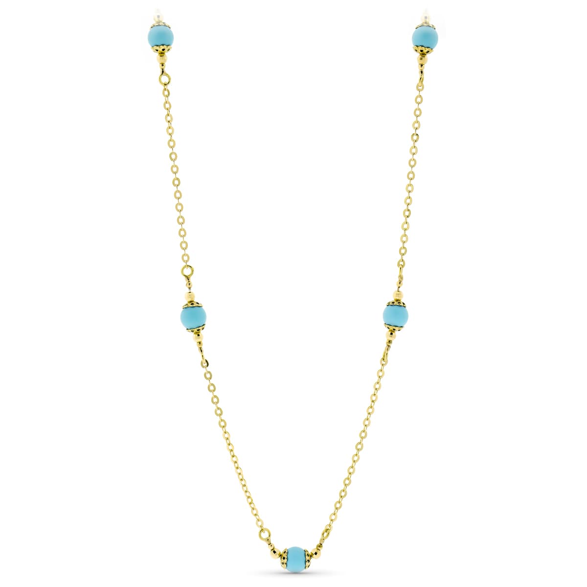 Colier Aur Galben 18K Bile Turcoaz 50 Cm