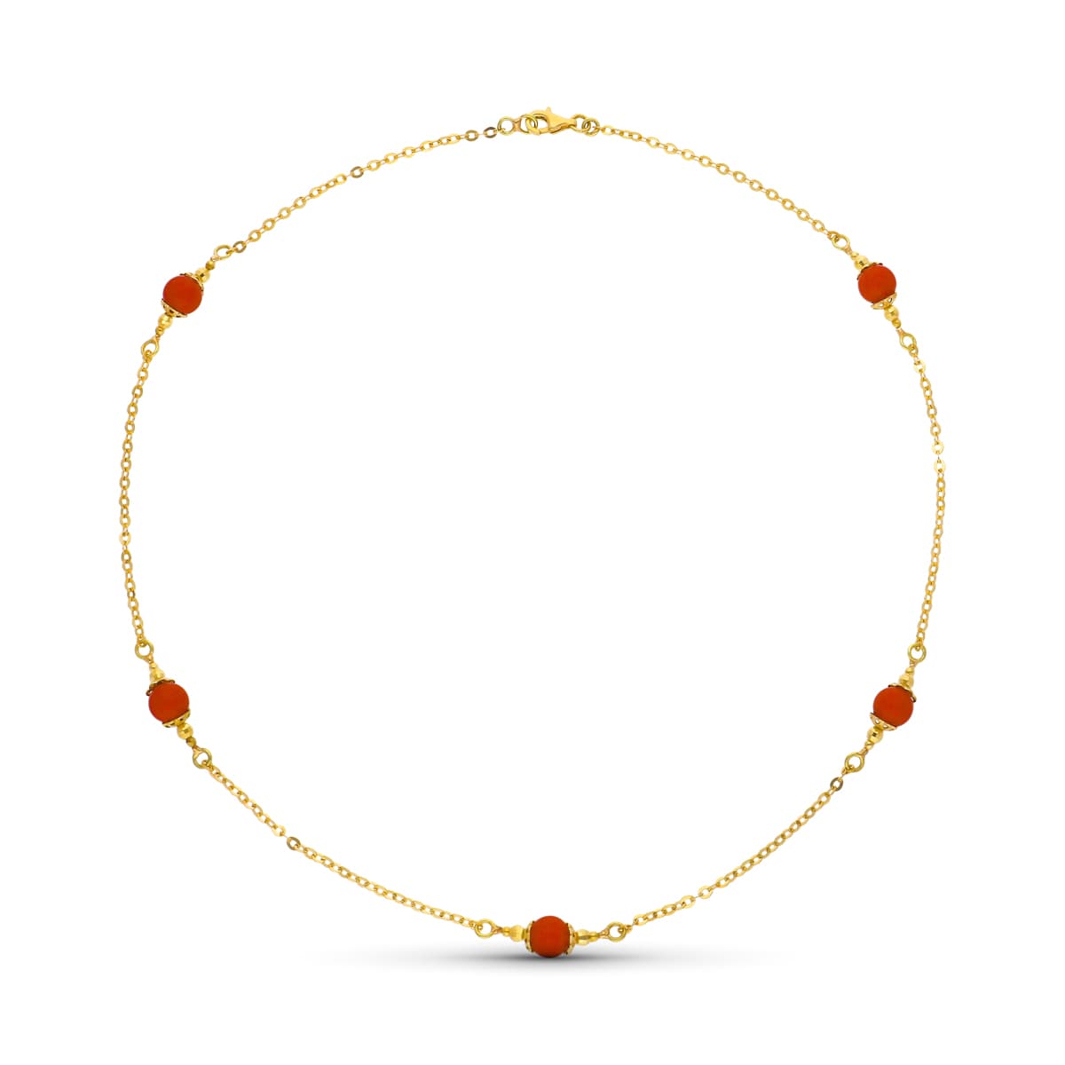 Colar em ouro amarelo 18K e coraline 7 mm comprimento 50 cm