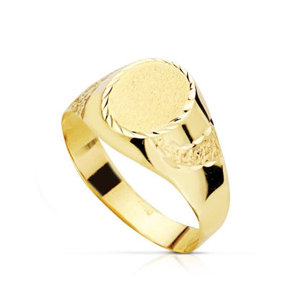 18K Sello Oro Amarillo Hueco Cadete Tallado. Gripyta: 9X7 mm