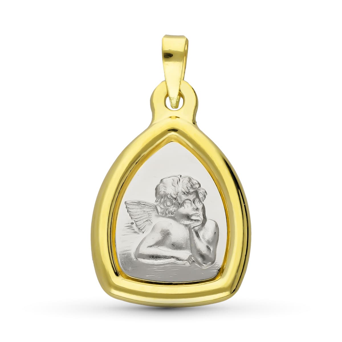 18K tofarvet guldmedalje Angel Burlon 24X16 mm