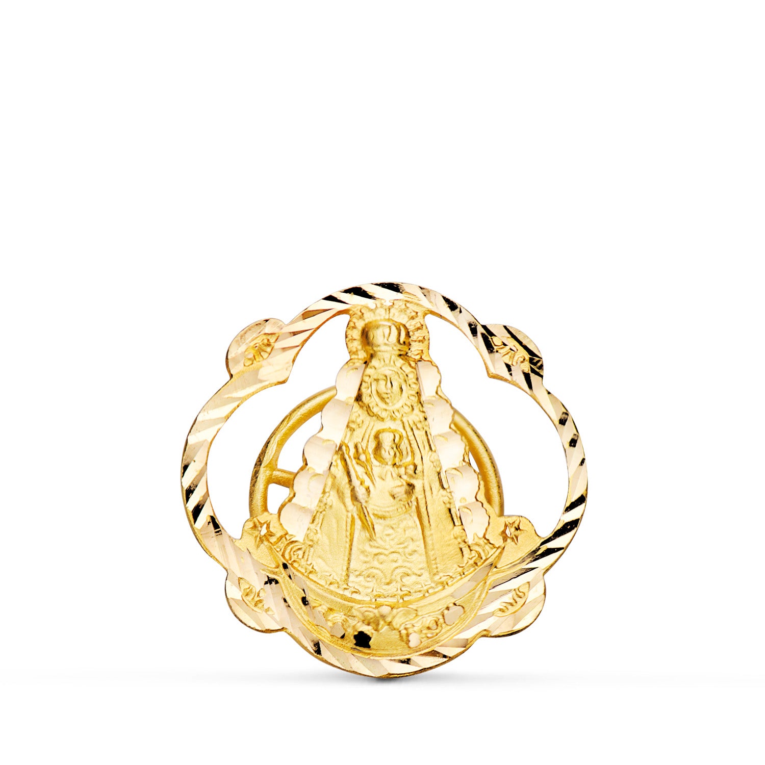 18K geelgouden Virgen Del Rocio gesneden reversbadge 20X20 mm