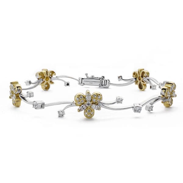 18K Bracelet en Or Bicolore Zircons 20 Cm 10 mm
