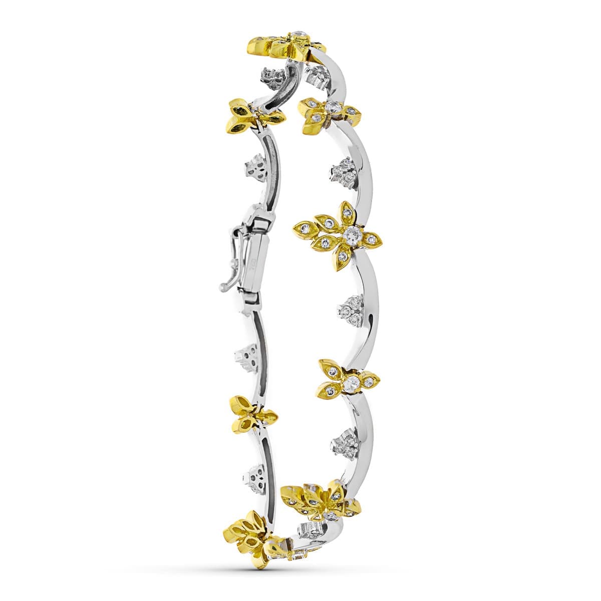 18K Bracelet Or Bicolore Feuilles et Zircons