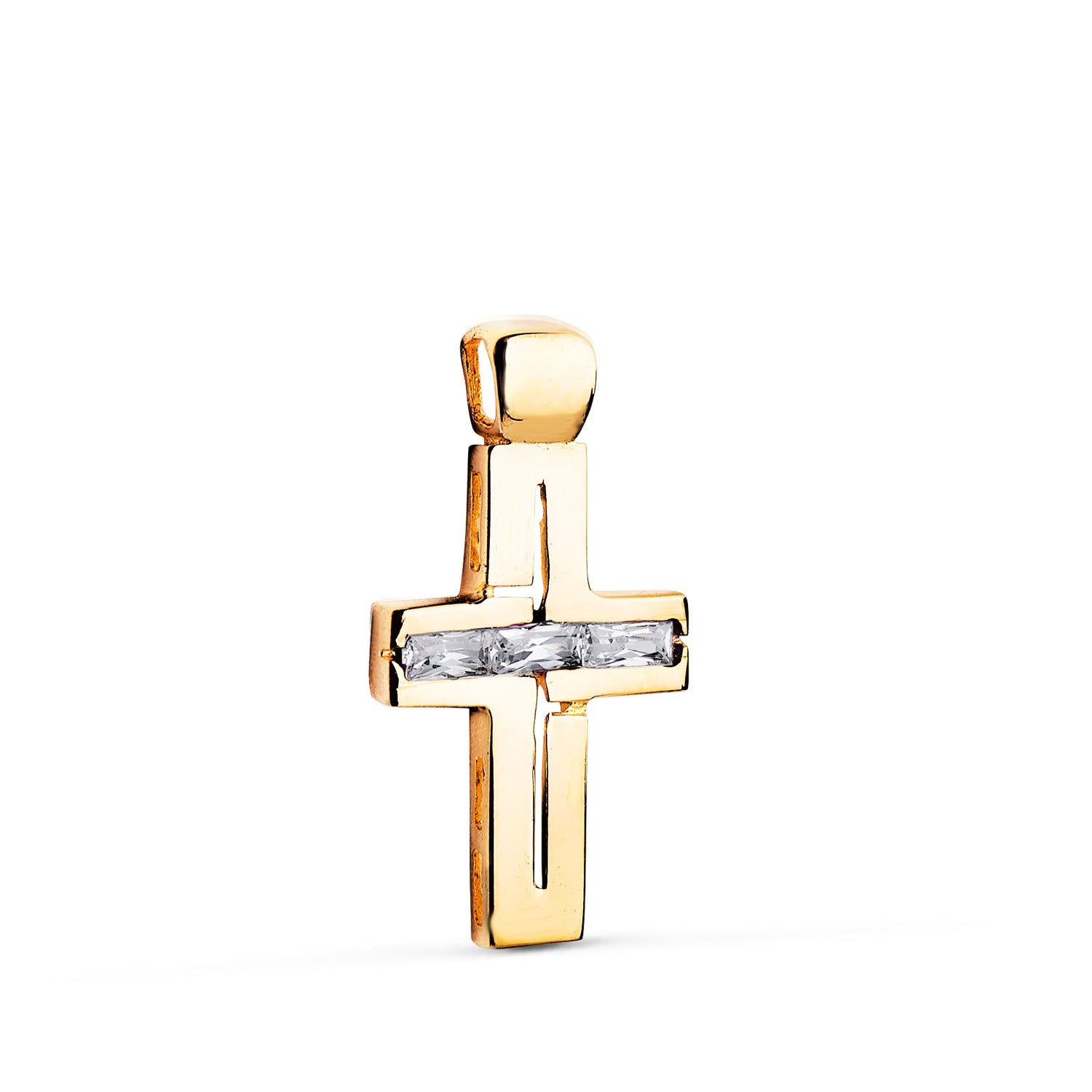 Cruz Oro Amarillo 18K Circonitas Blancas Piedras Baguette 25 x 13 mm