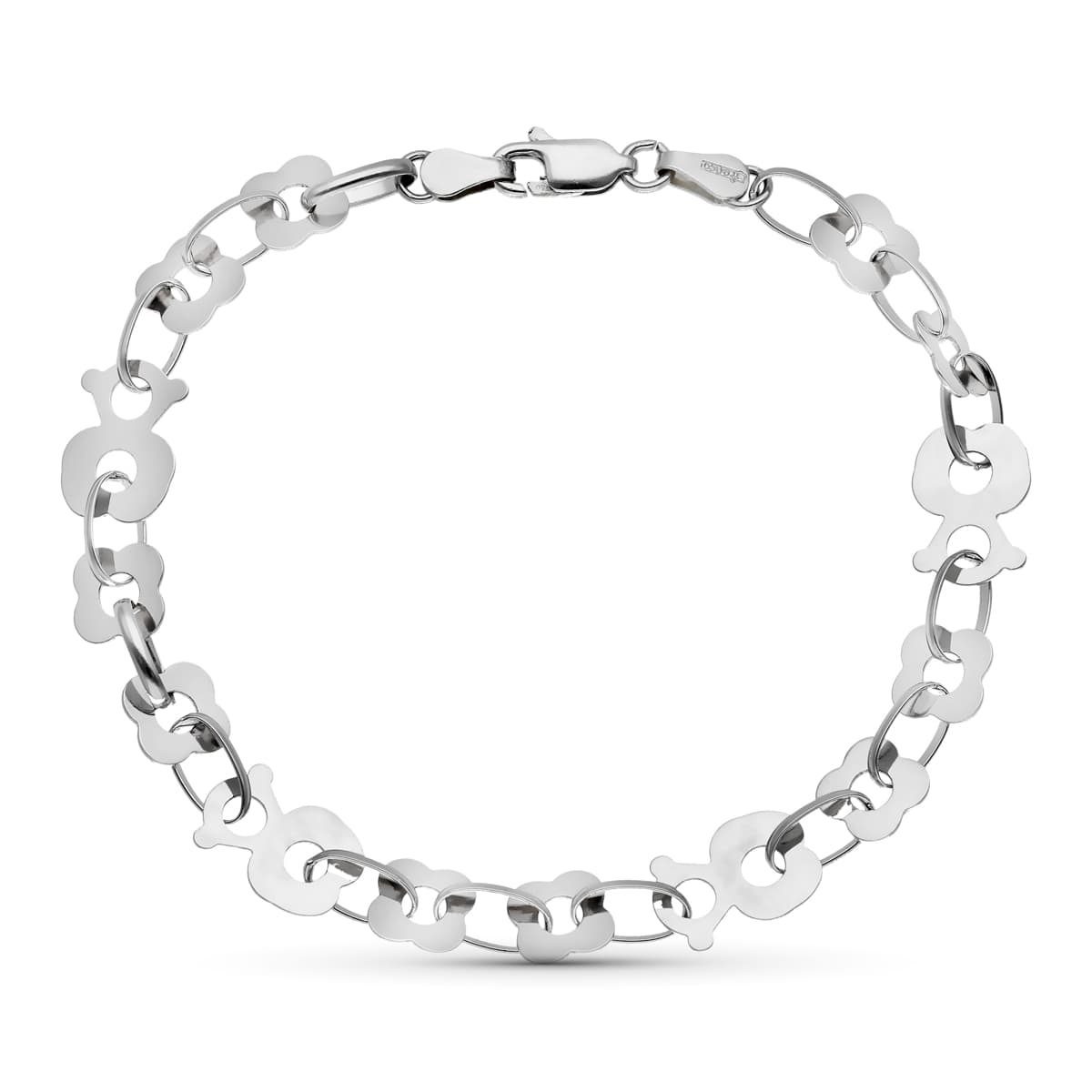 Pulseira em ouro branco 18K com links de urso 19 cm