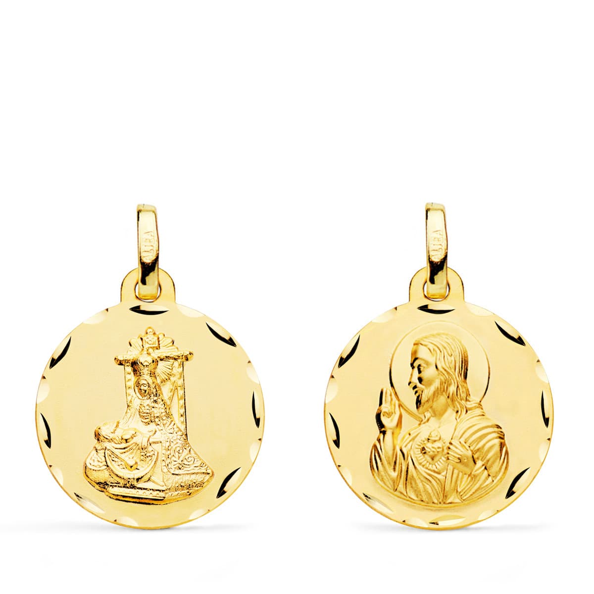 Médaille Scapular 18K Vierge Dangustias et C?ur de Jésus DIAMANTÉE18 mm