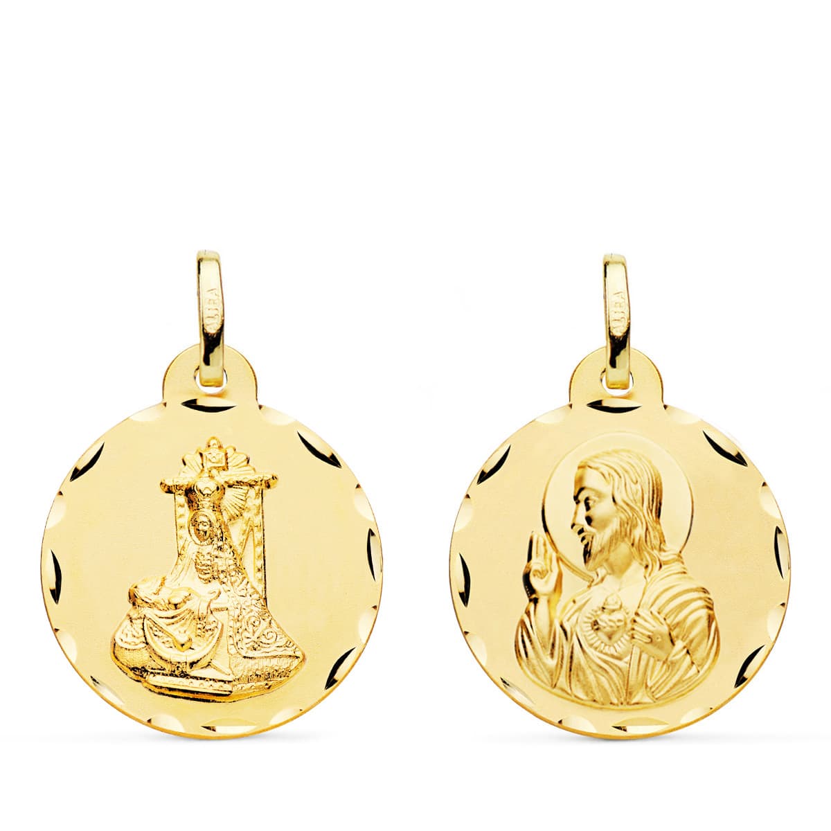 Médaille Scapulaire 18K Vierge Dangustias et C?ur de Jésus DIAMANTÉE20 mm