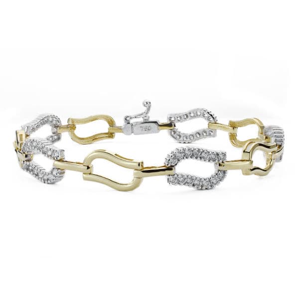 Bracelet en Or Bicolore 18K avec Zircone 19 Cm Largeur 12 mm