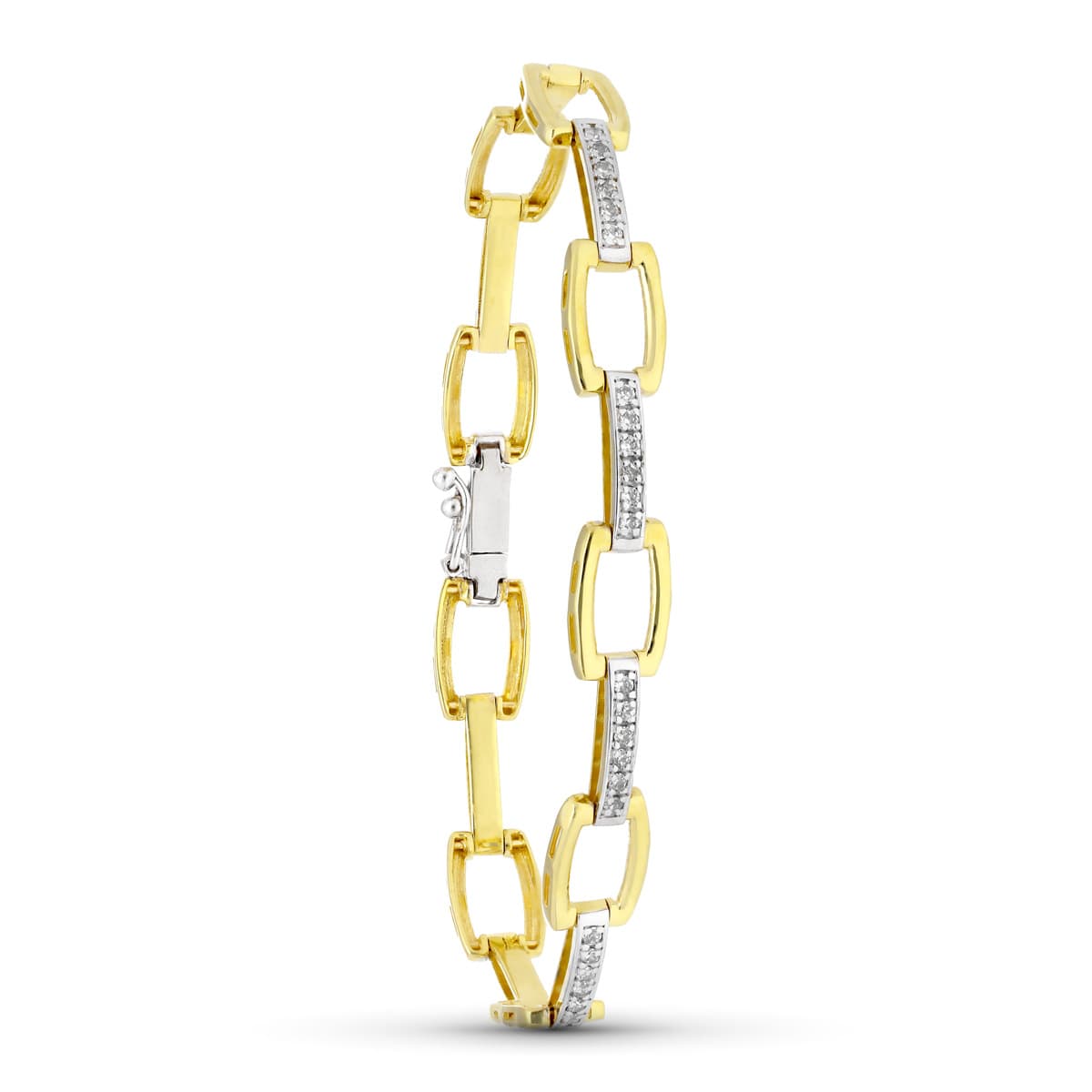 Pulseira em ouro bicolor 18K com zircônia 19 cm largura 8 mm