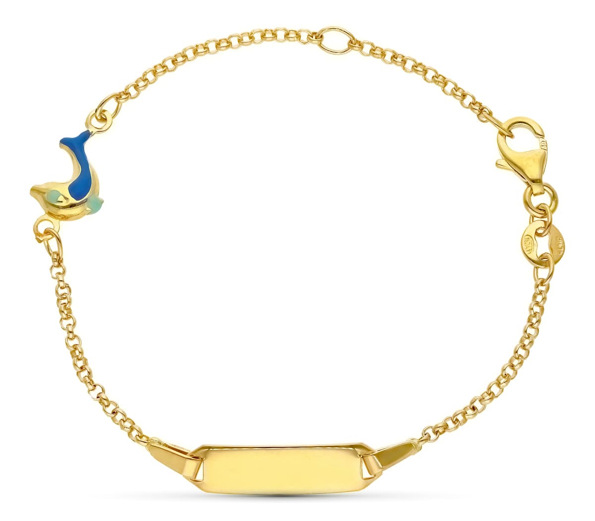 18 K gult gull fortauskant kjede delfin emalje 16 cm