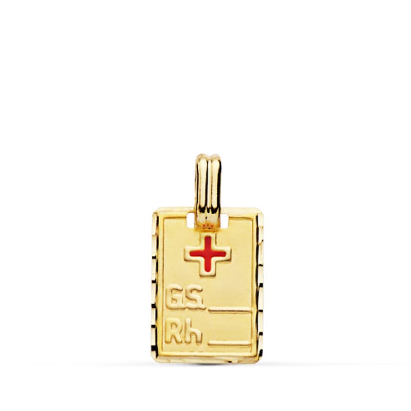 Pendentif Plaque en Or Jaune 9K Groupe Sanguin Rh Taille : 16X11 mm